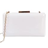 UShopUK Pochette rigida in pelle verniciata tinta unita per matrimonio, ballo di fine anno, festa, borsa a mano, bianco, medium