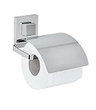 WENKO Porta carta igienica da parete Vacuum-Loc Quadro con coperchio, supporto in bagno e toilette, installazione senza fori, acciaio inossidabile lucido antiruggine, 13x11,5x14cm