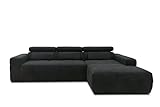 DOMO Collection Brandon - Divano angolare a L con schienale regolabile, 285 x 175 cm, nero