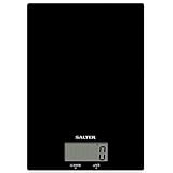 Salter 1170 BKDR bilancia da cucina digitale, ultrasottile in vetro, display di facile lettura, funzione di aggiunta e pesatura, misura liquidi, nero