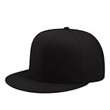 Boolavard Flat Bill Visor Cappello Snapback Classico Blank Tesa Regolabile High Top End Trendy Color Style Plain Tone Berretto da Baseball (Nero)