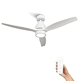 Mellerware - Ventilatore da soffitto con telecomando Brizy! Bright | Potenza 45 W | Ultra silenzioso | 3 pale | Diametro 132 cm | 6 velocità | Timer | ventilatore + LED integrato | Bianco