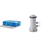 Intex 28271 Rettangolare Cm 260X160X65 Piscina Gioco Estivo Estate Giocattolo 758, 2300 Litri, 260 x 160 x 65 cm, Blu & 28638 Pompa Filtro Easy-Frame, Grigio, 2.7m3/h