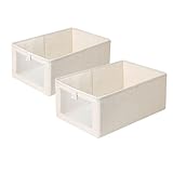 Moguxb 2 Pezzi Organizer Portaoggetti Pieghevole in Tessuto Beige per Cassetti Organizzazione Guardaroba Armadio Contenitori Senza Coperchio per Vestiti, Libri