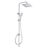 JOHO Colonna Doccia senza Miscelatore Termostatico in Acciaio INOX 304 Cromato Colonna Doccia idromassaggio Set Doccia a Pioggia con Soffione e Doccetta a Mano (20×20cm Quadrato)