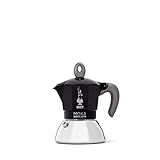 Bialetti Caffettiera Moka Induction, 2 Tazze (100 ml), Adatta a Tutti i piani cottura, Design Elegante, Nero