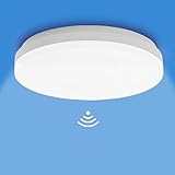 HELIOTION 18W Plafoniera LED con Sensore di Movimento Crepuscolare Luce Soffitto 28CM 4000K Bianco IP44,Timer Regolabile Rilevatore Radar Microonde Lampada per Scale Lavanderia Bagno Portico Garage