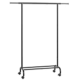 SONGMICS Stand Appendiabiti con Ruote, Attaccapanni Estensibile in Metallo, con Ripiano Portaoggetti Rialzato, 40 x (83-120) x 156 cm, Portata Totale 45 kg, Nero Inchiostro HSR134B01