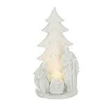 HERVIT Decorazione natalizia natività sacra famiglia in porcellana bianca luce led a batteria H19cm
