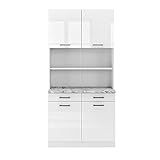 Vicco Cucine componibili piccole R-line, Bianco lucido, 100 cm, PL Marmo