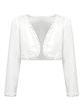 Aislor Bolero Bambina da Cerimonia Cardigan Elegante Damigella d Onore Tinta Unita Ragazza Coprispalle da Matrimonio Sposa a Maniche Lunghe Ragazze Abito Festa Compleanno Bianco 9-10 anni