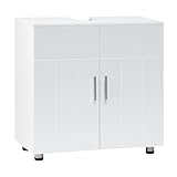 EUGAD Mobile Sottolavabo per Bagno in MDF, Armadietto Salvaspazio con Ripiano Regolabile Mobiletto, Mobile Copricolonna con Maniglie e Gambe in Metallo, Bianco, Argento, 60x30x60cm