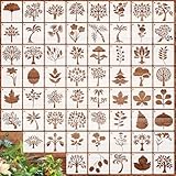 OOTSR 60 Stencil per Pittura Riutilizzabile, 10x10cm Stencil Decorativi per Pareti Muro Legno Tessuto Scrapbooking, Stencil Alberi Fiori Foglie, Decorazione DIY