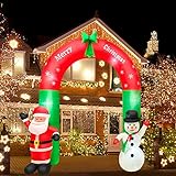 Arco Gonfiabile Gigante Natalizio Altezza 240 cm con Babbo Natale e Pupazzo di Neve con Kit Fissaggio per Esterno Illuminazione LED Protezione IP44 Decorazione Natalizia (240 cm)