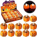 ZPQAODI 12PCS Candele a LED, Candele Senza Fiamma Zucca Ragno, Candele Tealights Candele a LED a batteria Lanterne, Lumini Candele LED,Decorazione per Halloween Feste,Sfarfallio bianco caldo