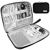 HCFGS Organizer Cavi, Borsa da Viaggio Custodia Cavi Resistente All acqua Borsa da Piccoli con Braccialetto Pochette Antiurto per Cavi USB, Schede SD, Caricabatterie, Hard Disk (Nero)