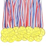 18 pcs Medaglie per Bambini,Bambini Medaglie di Plastica,Winner Medaglie Bambini, nastro medaglie,Oro Medaglie di Vincitore con Nastri al Collo, Bomboniere per Bambini per Giochi per Feste di Giorno