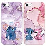 LYUBFDC 2pz Marmo Cover per iPhone 8 iPhone 7 iPhone SE 2022/2020 4,7  ,Stitch Cartoon Anime con Pattern Custodia per iPhone 8 Cover Morbido TPU Silicone Antiurto Cartone Animato Protettivo Case,pink