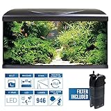 Amtra Acquario System Tank V2 - Acquario completo in vetro 85 Litri, Luce Led 11 Watt e Pompa Filtro inclusi, acqua dolce o salata, Nero, 80x32x48 CM