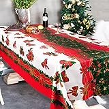 BETESSIN Tovaglia Natalizia Rettangolare Fiocchi Rosso180*150cm Lavabile Copritavolo Natale Decorazione Tavolo per Festa Natale Compleanno 150 * 180cm