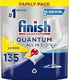 Finish Quantum All-in-1 - Capsule per lavastoviglie, protezione per vetro e argento, danno lucentezza brillante, funzionano a basse temperature senza pre-ammollo, confezione XXL, confezione da 135