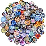 100 Pezzi Cabochon in Vetro Stampato, Cabochon Flatback, Cabochon a Cupola in Vetro di Mosaico di Colori Misti, Pietre di Vetro per la Realizzazione di Gioielli Fotografici, Serie di Fiori (25mm)