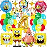 Sammelalbum SpongeBo Decorazione Compleanno 4 Anni, 31 Pezzi Kit Palloncini Compleanno SpongeBo, Kit Compleanno Bambino SpongeBo, Decorazione Palloncini Feste Tema Cartoni Animati per Bambini