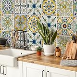 RE-COVERTILES - Adesivi per Piastrelle Bagno e Cucina 10 Pz 20x20 cm - PS00078 Decorazione murale in PVC Impermeabile mattonelle Mosaico Stile cementine Azulejos