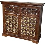 ETNIC ART - Credenza Indiana Legno massello con Inserti in ottone-100x90x40-JBAW-24