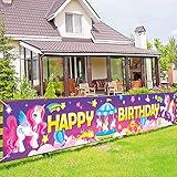 DPKOW Striscione di Compleanno Colorato per Ragazze Bambina Decorazione di Compleanno a Tema Unicorno, Tessuto Lungo Compleanno Festa Striscioni Unicorno Arcobaleno Foto Props Accessori, 8.5*1.3 Piedi