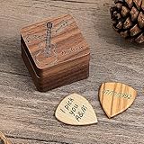 KEMEILA Plettri per chitarra in legno personalizzati con custodia, porta plettri personalizzati, scatola per plettro per musicisti, festa del papà, compleanno, regalo di Natale per chitarrista