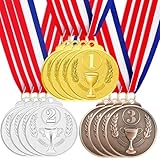 Santme 12 Pezzi Medaglie Premiazioni Metallo, Medaglia Oro Argento Bronzo con Nastro Collo Vincitore di Medaglie per Bambini Giochi Feste di Giorno la Giornata dello Sport 5.0cm