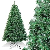 Gimisgu Albero di Natale artificiale, 180 cm, con 600 punte, in PVC ignifugo, montaggio rapido, sistema pieghevole, con supporto in metallo, verde