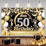 50 Striscione di Compleanno, 50 Anni Decorazioni Compleanno Nero e Oro, Sfondo Fotografico Compleanno 50 Anni, Poster di Tessuto Per Feste di Compleanno per Uomo Donna.