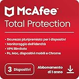 McAfee Total Protection 2024, 3 dispositivi, Antivirus, VPN, gestore password, Internet Security e dispositivi mobili,PC/Mac/iOS/Android, Abbonamento di 1 anno,Codice di attivazione via e-mail