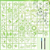 skytowards 60 Pezzi Stencil Pittura Modelli per Pittura Decorativa 7.5 * 7.5CM Stencil Fiori e Farfalle, Foglie, Uccello Stencil Decorativo Set di Stencil Fai da Te per Scrapbooking Artigianato