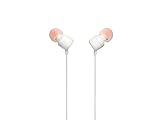 JBL T110 Cuffie In Ear con Microfono, Cavo Piatto Antigroviglio, Comando a un pulsante, JBL Pure Bass Sound, Bianco