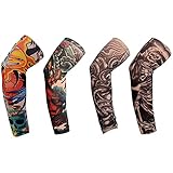 Maniche Tatuaggio, Manica a Tatuaggio, Nylon Elastiche Realistico Tatuaggio Temporaneo Finti Tattoo Sleeve, Manicotti da braccio per Uomo Donna, Sportiva Protezione,Ventilazione di Protezione Solare