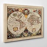 Quadro su Tela - INTELAIATO - Antica Mappa 1646 Mondo - World Map - Cartina Geografica - 50x70cm - Spessore 2cm