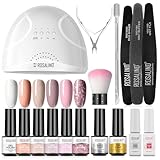 ROSALIND Kit Semipermanente Unghie Completo, 6 Colori Bianco Nude Rosa Smalto Semipermanente Unghie, 48W Lampada UV LED Unghie Kit Smalto Semipermanente con Top Coat Base Coat Nail Art Manicure