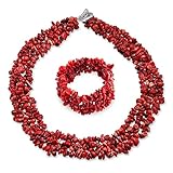 Ampio Cluster Di Corallo Rosso Tinto Chips Bib Statement Collar Necklace Stretch Bracelet Jewelry Set Per Le Donne