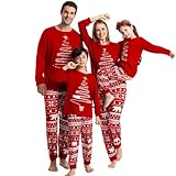 UUAISSO Pigiama Natale Famiglia Coordinato Vestiti per le Vacanze di Natale per Uomo Donna Bambino Pigiama a Maniche Lunghe Rosso Donna L