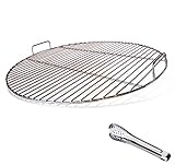 Huanniu Griglia Rotonda per Barbecue in Acciaio Inox con Maniglia, 54,5 cm di Diametro per Weber Kettle 57cm, Accessorio per Barbecue per l aperto con Pinze per Barbecue