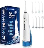 Idropulsore Dentale Portatile con 8 Ugelli Hangsun Irrigatore Dentale, 3 Modalità e Capacità 300ML, USB Ricaricabile per Ortodontico, Famiglia