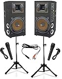 IMPIANTO AUDIO KARAOKE pronto all uso 2 CASSE AMPLIFICATE BLUETOOTH 600W 8" + 2 MICROFONI CON FILO + CAVO PC + 2 STATIVI (alzata ridotta)