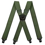 YYKSYDPT Bretelle da uomo con 4 clip in plastica molto resistenti, 38 mm di larghezza, bretelle regolabili a X Style, Verde militare, Taglia unica