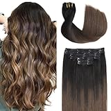 Sindra Extension Clip Capelli Veri Naturali 50cm 120g 6PCS Nero Naturale Shatush Marrone Cioccolato Lisci 100% Veri Remy Capelli Umani Estensioni Clip(clip#1b/4-50cm)