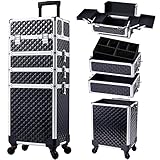 Trolley Make Up 4 in 1 Trolley Estetista Valigia Porta Trucchi Valigetta Trucchi Trolley Trucco Valigetta Trucco Valigia Make Up Valigetta Uhgie Trolley Trucchi,Nero