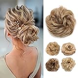 TESS Hair Extension Chignon Capelli Veri Chignon Capelli Elastico Capelli Finti Scrunchie Per Capelli Chignon Extensions Coda di cavallo parrucchino Hair Pieces Women,Castano Cervo + Biondo Medio