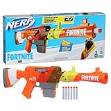 Nerf Fortnite HR Dart Blaster, diseño de envoltura de volantes, clip Elite de 6 dardos, 6 dardos Elite, acción de perno giratorio, barril desmontable